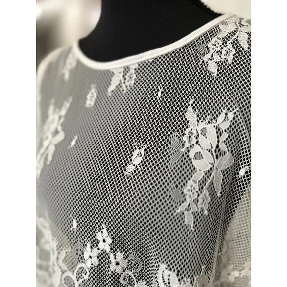 NWT Y2K Bongo Womens White‎ Lace Overlay Sheer Tank Top Juniors XL New - Picture 4 of 6